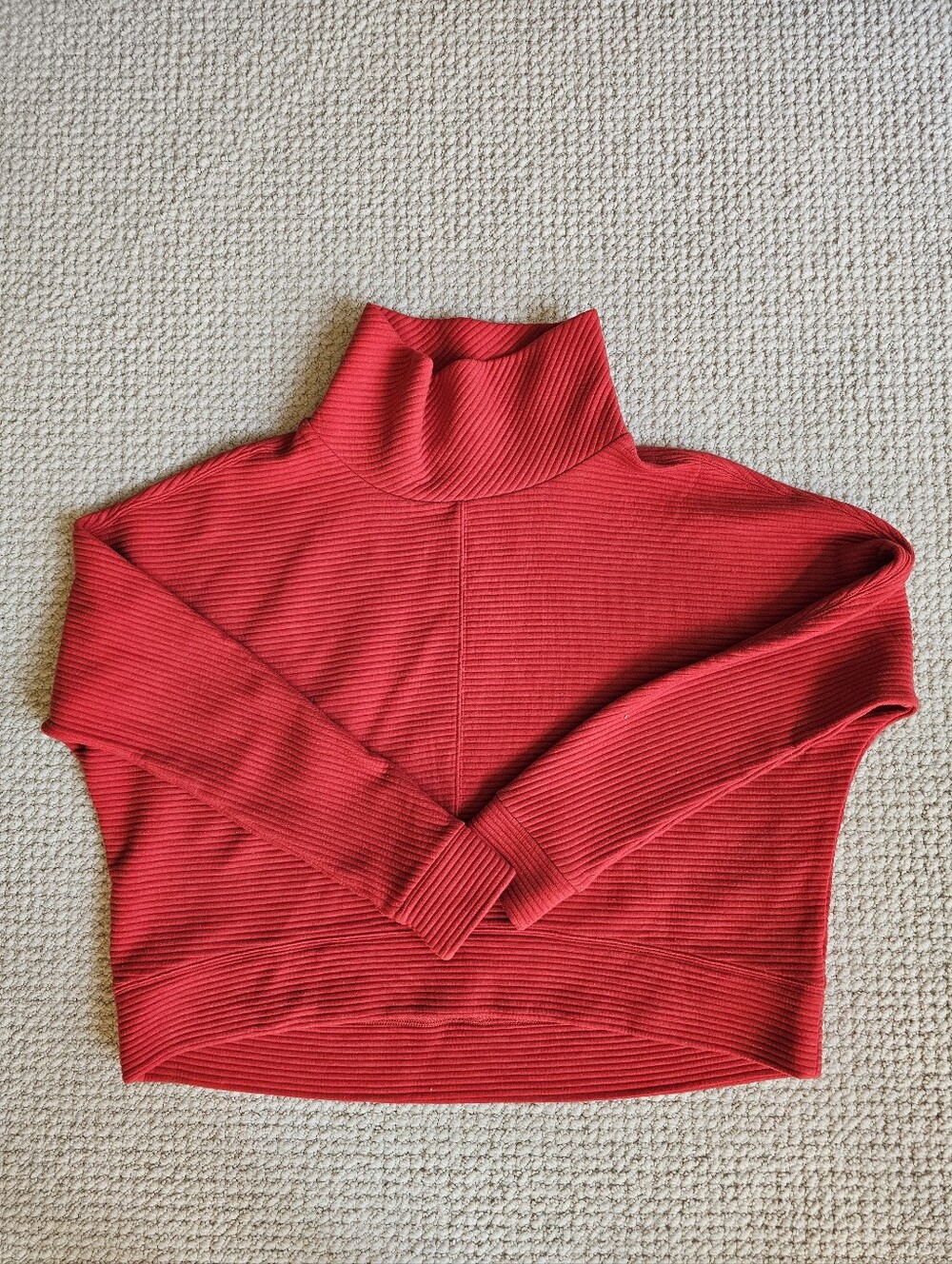 Zella Funnel Neck Sweatshirt Large Red Ribbed Textured